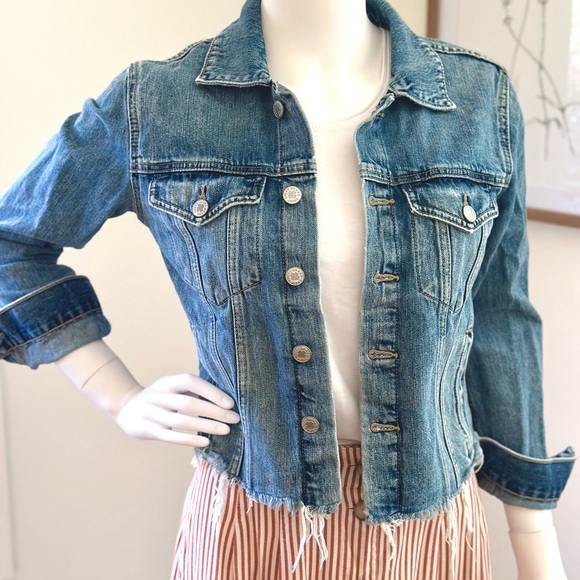 Lucky Brand The Tomboy Trucker Frayed Hem Raw Hem Jean Jacket Size S - Picture 1 of 6